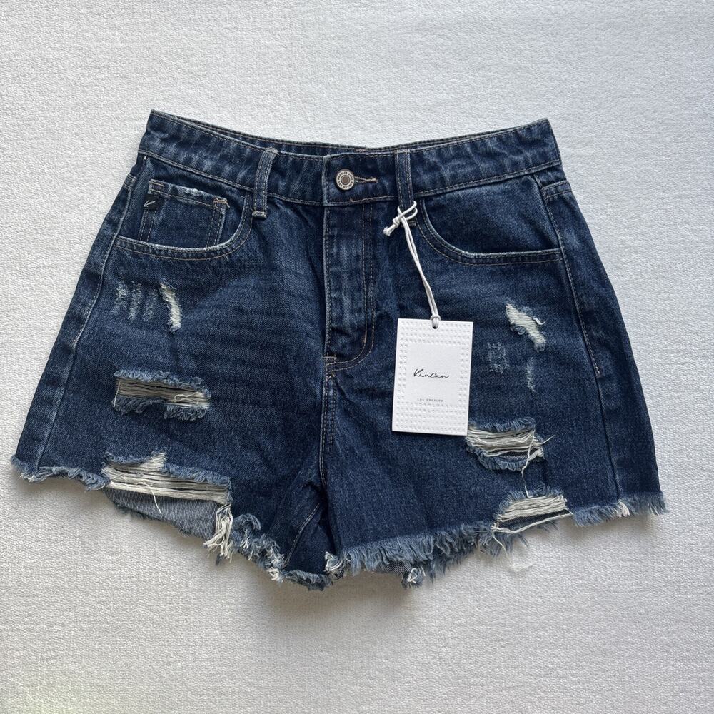 NWT KanCan Distressed Denim Shorts Womens‎ 3/25 Dark Wash Raw Hem KC9206D